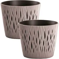 Wellhome Sandfarbener Runder Plastiktopf 22.5x19.2 Cm 2 Einheiten