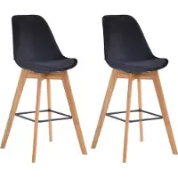 CLP 2er Set Barhocker Metz Mit Samtbezug I Thekenhocker Mit Eichenholzgestell Und Fußstütze I Barstuhl Mit Lehne, Farbe: schwarz, Gestellfarbe: natur