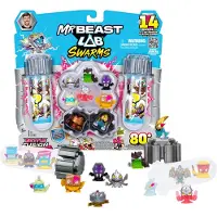 BEAST LAB Swarms Battle Fusion Series Mega Lab Pack - Enthält 14 Micro Beasts mit Ultra Rare Venus Bear Trap, 80+ zum Sammeln, Aufkleber & stapelbare Fusionskappen zum Ausstellen