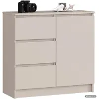 Akord Kommode JERRY Kaschmir 80 cm 1 Tür 3 Schubladen 2 Einlegeböden 80x35x77 cm