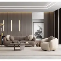 AEA Braun-Weiße Sitzgarnitur Designer 3-Sitzer Weißer Relaxsessel 2tlg