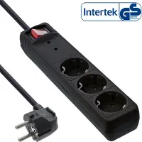 InLine Steckdosenleiste, 3-fach Schutzkontakt, ÜSS, schwarz, 1,5 m, Drinnen, Typ F, Type F (CEE 7/4), Abgewinkelt, 1,5 mm²