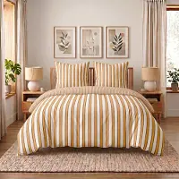 Buymax Wendebettwäsche 200x220 cm 3-teilig (1x Bettbezug 200x220 cm + 2x Kissenbezüge 80x80 cm), PolyBaumwolle Streifen Orange
