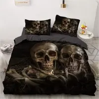 Sonstiges Bettwäsche Set Totenkopf Motiv 155x220cm + 2x 80x80cm Mikrofaser Reißverschluss
