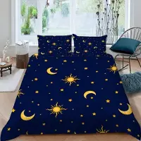 Sonstiges Bettwäsche-Set 220x240 cm 3D Druck Sonne Mond Sterne Mikrofaser Blau Gold 2 Kissenbezüge 80x80 cm