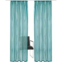 Otto Home Gardine "Dimona, 2er-Set, transparent, Kräuselband, Wellenmotiv" Gr. 3, blau (petrol), B:140cm H:225cm, Voile, Polyester, Gardinen, Gardine, 2er-Set, transparent, Voile, Polyester