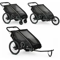 Deryan Fahrradanhänger V3 - Kinderfahrradanhänger für 2 Kinder - Kinderwagen - Schwarz