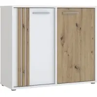 Forte CARDIGAN Kommode 100, moderne Kommode, 2-türig mit Lamellendesign, Wohn-/Schlafzimmer, Artisan Eiche Holzdekor|Weiß, 95,8 cm breit x 82,3 cm hoch x 34,3 cm tief