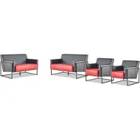 AEA Sofagarnituren Set Schwarz Rot Sofas 2-Sitzer Sessel Lehnsessel Leder