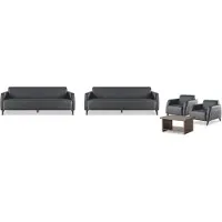 Xl Moebel Gmbh Komplett-Set Ledersofa Schwarz 3-Sitzer Sessel Couchtisch Holz Leder 4tlg.
