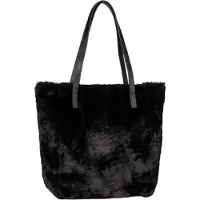 Tom Tailor Shopper DENIM "Arona Cosy", Damen, Gr. B/H/T: 43cm x 35,5cm x 15cm, schwarz, Textil, Fellimitat, Taschen Shopper, Damen Schultertasche, im Fellimitat-Look