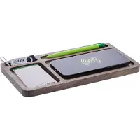 InLine WoodCharge – Organizer mit integrierter Qi-Ladefläche aus Walnuß-Holz, Drinnen, USB, Kabelloses Aufladen, Walnuss