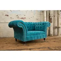 AEA Sessel Chesterfield Design Stoff Couch 1.5 Polster Sofas Lounge Samt Turkis