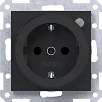 Hager WAS1261BM Steckdose SCHUKO mit FI erh. Ber.schutz, Steckklemme A.x/C.x, schwarz matt