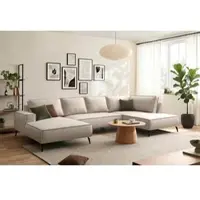 Otto Home Wohnlandschaft "TVINNU Leinenoptik, 354 cm", beige (hellbeige), B:354cm H:83cm T:193cm, Sofas, Wohnlandschaft, Recamiere rechts/links, schwarze Metallfüße, bequeme Sitz-/Liegefläche