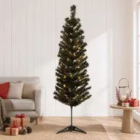 Syfax Künstlicher schlanker Weihnachtsbaum 150 cm 150 LEDs