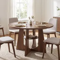 Vasagle Runder Esstisch für 4-6 Personen mit Ablage 120 x 120 x 75 cm Gelbbraun