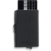 Markenlos Kartenetui | Kreditkartenetui | Leder Geldbörse Slim Wallet Portmonee | Geldbeutel mit RFID Schutz für bis zu 11 Karten Model: Mech (Schwarz mit Scheinfach + Münzfach)
