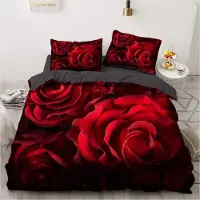 Sonstiges Bettwäsche-Set 200x220cm Rot Rosen Blüten Microfaser 2 Kissenbezüge 80x80cm