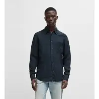 BOSS für Herren. 50489344 Marineblaues Hemd Relegant (L), Lässig, Leinen, Klassisch, Langarm