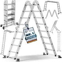 MASKO Leiter Aluminium 6in1 Mehrzweckleiter Anlegeleiter Steh- & Treppenleiter