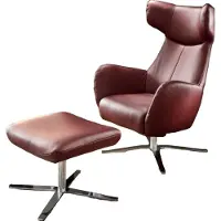 KAWOLA RANDY Drehsessel mit Wippfunktion und Hocker Leder rot