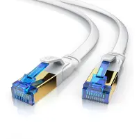 Primewire LAN-Kabel CAT 8 Flachband, Patchkabel bis 40 Gbit/s, S/FTP PIMF Schirmung, RJ45-Stecker vergoldet, Zugentlastung, Netzwerkkabel 0,25 m, Ethernet, halogenfrei, weiß