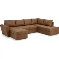Ebuy24 Stefan U-förmiges Schlafsofa mit Chaiselongue auf der linken Seite, braunes PolyurethanKunstleder.