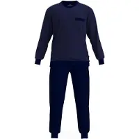 Götzburg Schlafanzug GÖTZBURG "Pyjama Valencia Pyjama lang Frottee", Herren, Gr. L, blau, Obermaterial: 80% Baumwolle CO. 20% Polyester PES., Homewear-Sets Schlafanzug