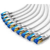 Primewire LAN-Kabel 10er Set CAT 8 Flachband, Patchkabel bis 40 Gbit/s, S/FTP PIMF Schirmung, RJ45-Stecker vergoldet, Netzwerkkabel 1 m, Ethernet, 10 Stück, weiß