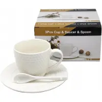 Queen Isabell Weiße Porzellantasse mit Untertasse und Löffel 210ml