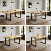 Ninkear Ausziehbarer Esstisch 140/180/220x80cm, 6-10 Personen, Metallbeine, Naturholz (Natural)
