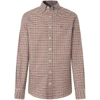 Hackett London für Herren. HM3010856 Orangefarbenes Oxford-Hemd mit Vichy-Karo (M), Lässig, Baumwolle, Langarm