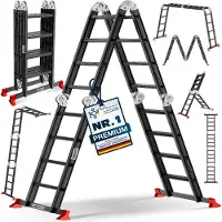 MASKO Leiter Aluminium 6in1 Mehrzweckleiter Anlegeleiter Steh- & Treppenleiter