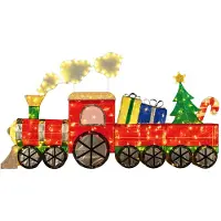 Costway Weihnachtszug beleuchtet, 215cm Weihnachtsdeko mit 330 LEDs, Rauch,Weihnachtsbaum & Zuckerstange, Weihnachtsbeleuchtung, Weihnachtdekoration