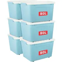 OEM 6 Aufbewahrungsboxen 80 L mit Rollen, Kunststoff, blau, stapelbar