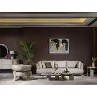 AEA Moderner Beigefarbener Wohnzimmer Set aus Textil und Holz