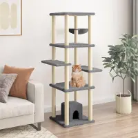 Merkloos Mehrfunktionale Katzenbaum mit Kratzstange und Häuschen, 154 cm