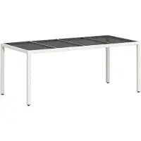 Merkloos Wit Polyrotan-Gartentisch mit Glasplatte