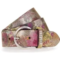 Mustang Ledergürtel "Amy", Damen, Gr. 80, bunt (multicolour, gold), Rindsleder, geblümt, mehrfarbig, Gürtel Ledergürtel, mit floralem oder Animal-Design, 4 cm breit, Topseller