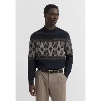 Bugatti Rollkragenpullover "Regular Fit", Herren, Gr. 4XL, blau (390, marine), 80% Wolle, 20% Polyamid, Jacquardmuster, regular fit, Pullover Rollkragenpullover, Regular Fit Wollmix Jacquard