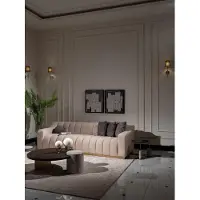 AEA Garnitur Wohnzimmer Dreisitzer Couchtische 4tlg Stoffsofa Beige Holz