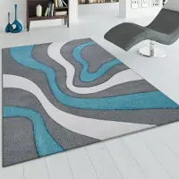 Paco Home Teppich "Diamond 760" Gr. 12, blau (türkis), B:80cm H:18mm L:300cm, Kunstfaser, Teppiche, Teppich, Kurzflor, 3D-Design, modernes Wellen Muster, Kundenliebling