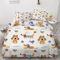 Sonstiges Kinderbettwäsche Dackel 135x200 cm 4teilig Mikrofaser Cartoon Wendebettwäsche Reißverschluss 3D Motiv