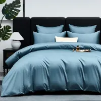 Gezu Bettwäsche-Set Mako Satin 155x220cm 3-teilig Blau Petrol 100% Baumwolle mit Reißverschluss
