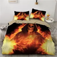 Sonstiges Bettwäsche-Set Totenkopf Motiv 200x220cm Microfaser Halloween 2 Kissenbezüge 80x80cm Reißverschluss
