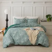 Sonstiges Bettwäsche-Set 155x220 cm 3-teilig Mikrofaser Grün Blätterdesign