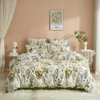 Sonstiges Bettwäsche-Set 135x200 cm 2-teilig Blumen Weiß Grün Baumwolle Reißverschluss