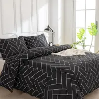 Sonstiges Bettwäsche-Set 3-teilig Mikrofaser Karomuster Schwarz 240x220 cm + 2x 50x75 cm mit Reißverschluss