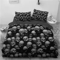 Sonstiges Bettwäsche-Set 4-teilig 3D Totenkopf Muster Gothic Halloween Microfaser 135x200 cm + 2x 80x80 cm mit Reißverschluss